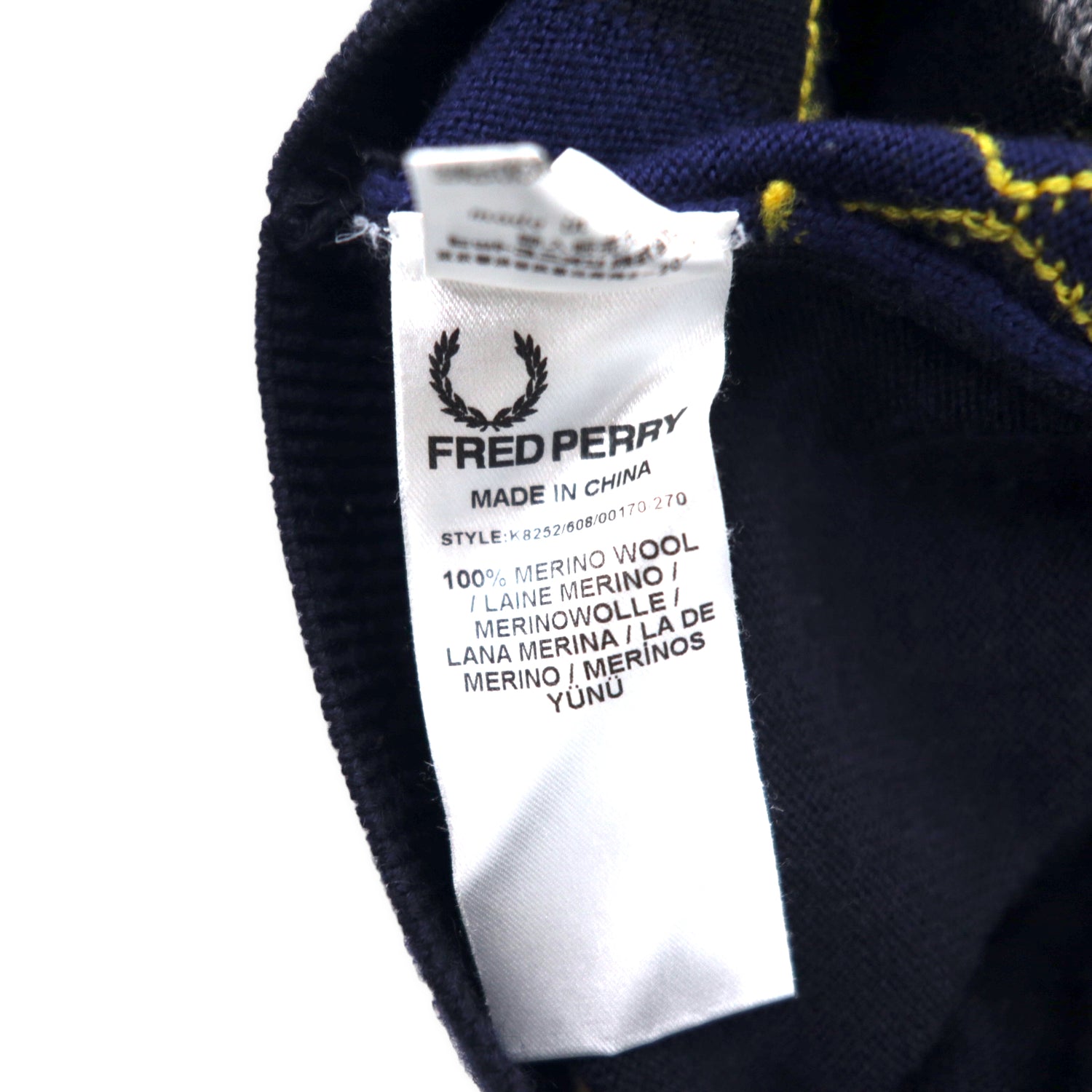 FRED PERRY 100%高級メリノウール使用 アーガイル柄ニット セーター-