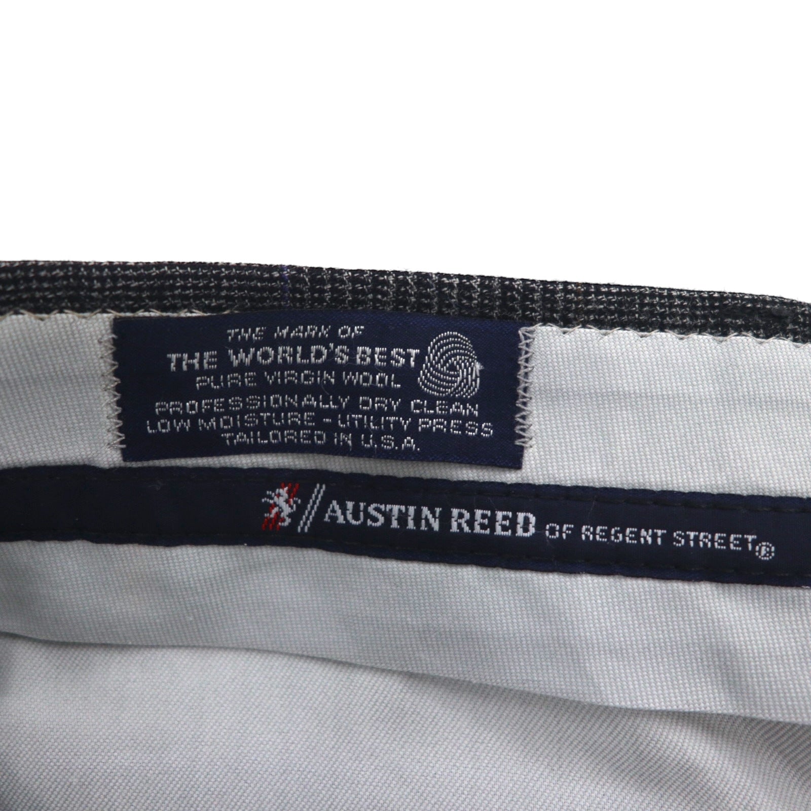 90s USA Vintage Trousers, 2-pleat wide-leg slacks, size M, glen plaid, suspender buttons, pleated, Austin Reed, 1990s, Made in USA