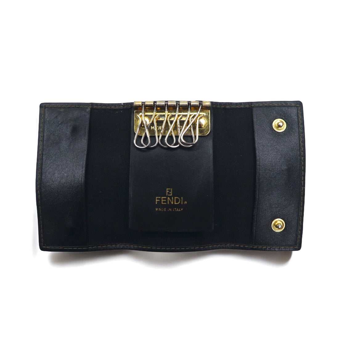 FENDI Made in Italy Pecan 6-ring key case Black Beige PVC Leather 2284/513516