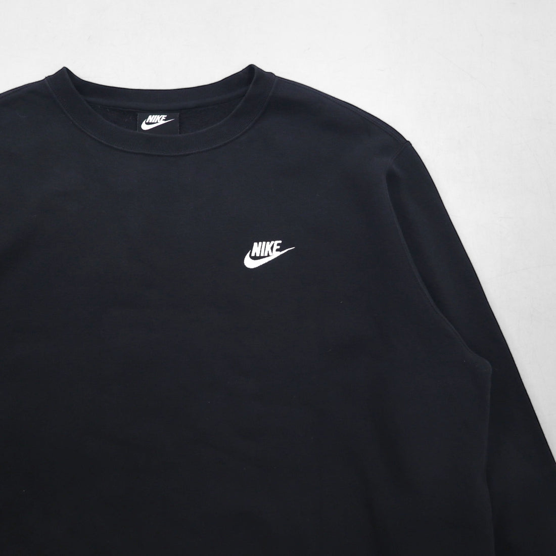 NIKE Sweatshirt, XL, Black, Club Swoosh Crew Logo, 804340-010