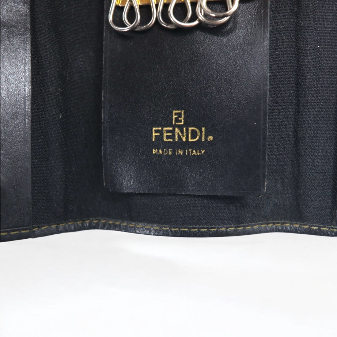 FENDI Made in Italy Pecan 6-ring key case Black Beige PVC Leather 2284/513516