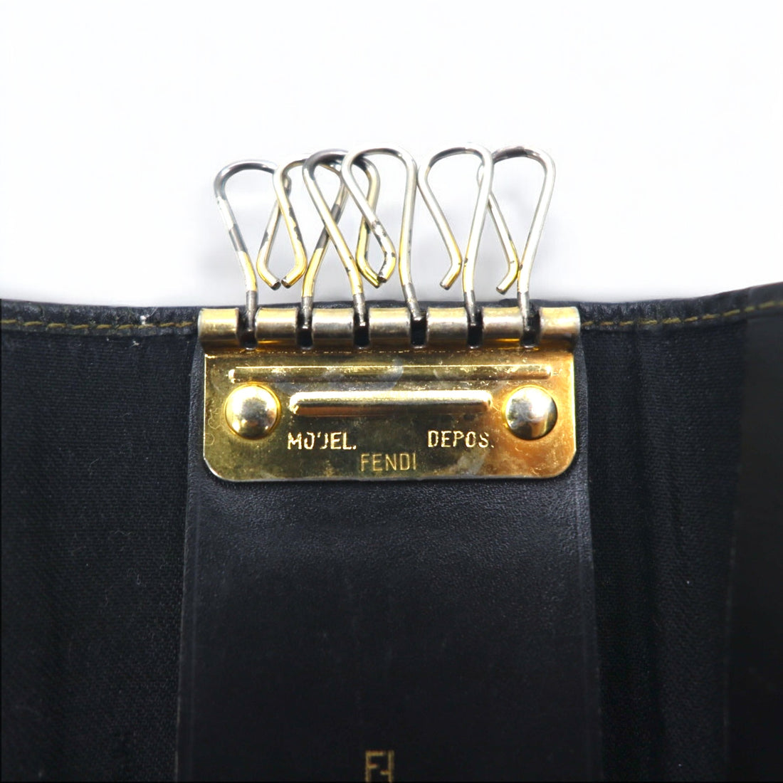 FENDI Made in Italy Pecan 6-ring key case Black Beige PVC Leather 2284/513516