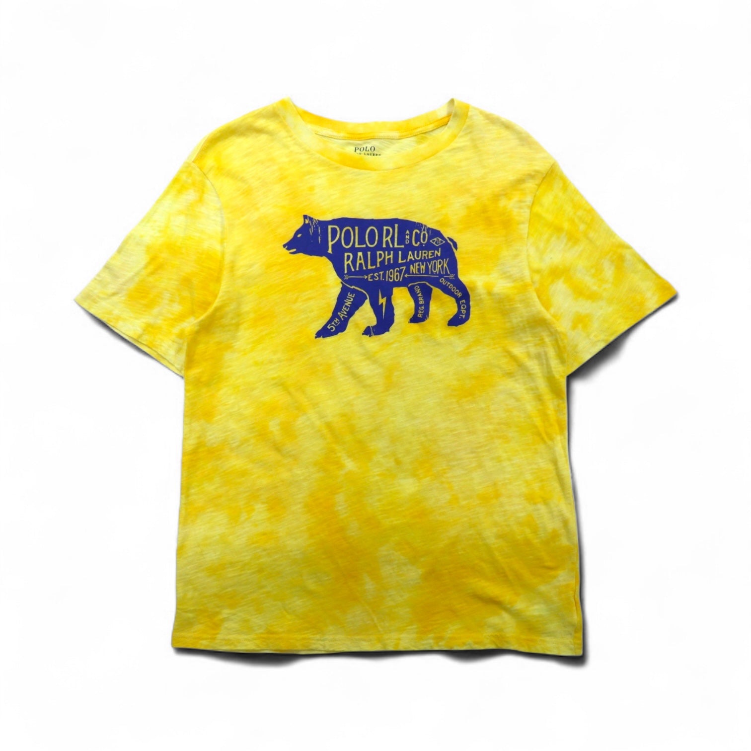 POLO RALPH LAUREN Tie-Dye Logo Print T-Shirt, XL, Yellow Cotton
