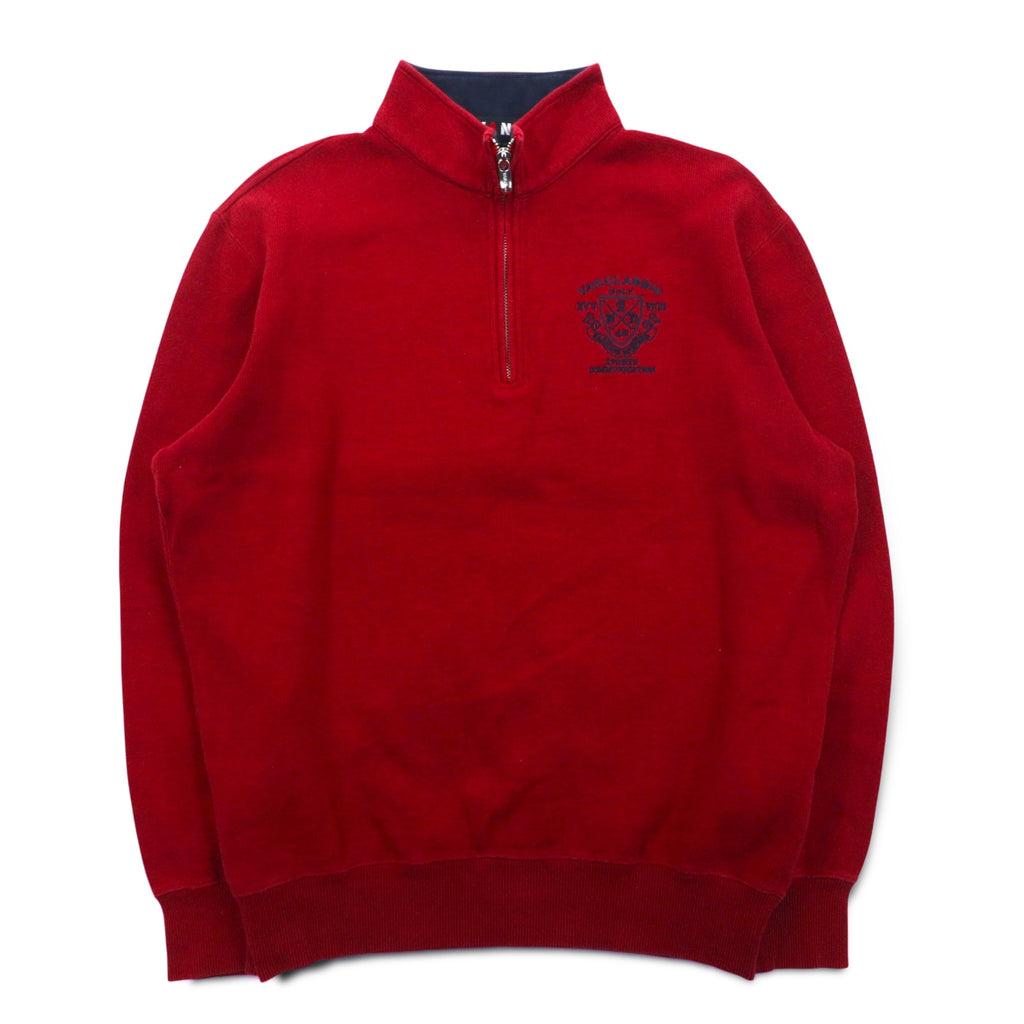 VAN-JAC- Half-Zip Sweatshirt M Red Cotton Embroidered Embroidery