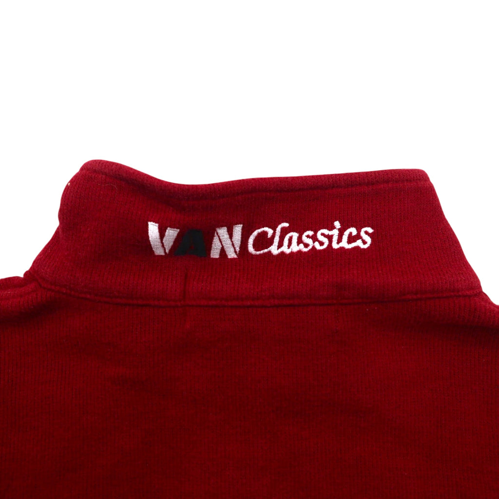 VAN-JAC- Half-Zip Sweatshirt M Red Cotton Embroidered Embroidery
