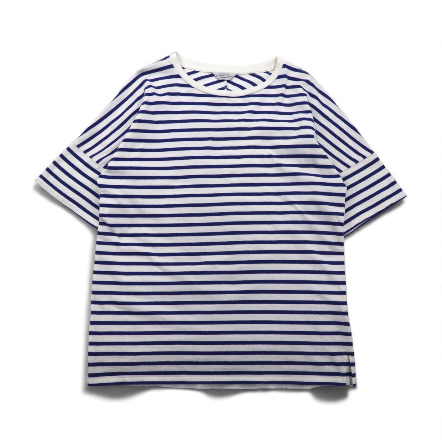 UNUSED Striped T-Shirt, Size L, Blue and White, Cotton, Made in Japan