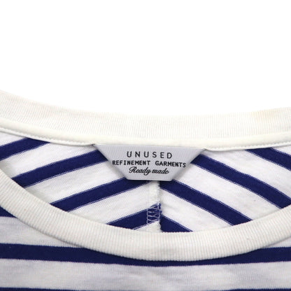 UNUSED Striped T-Shirt, Size L, Blue and White, Cotton, Made in Japan