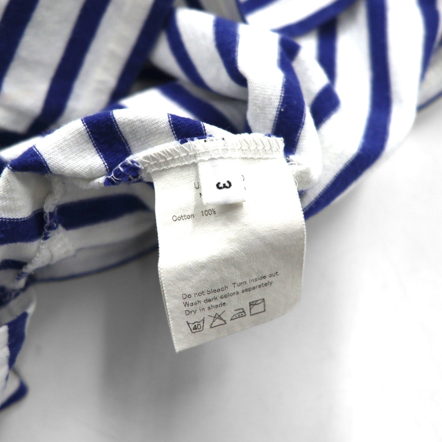 UNUSED Striped T-Shirt, Size L, Blue and White, Cotton, Made in Japan