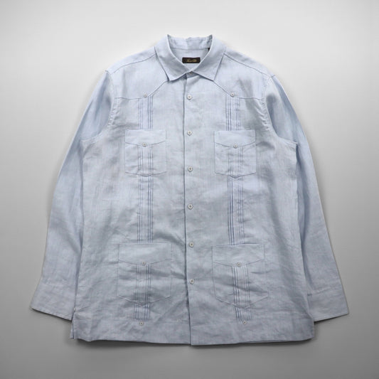 Vintage Cuban Shirt キューバシャツ L ブルー リネン 4ポケット ボックスシルエット 麻 Tasso Elba