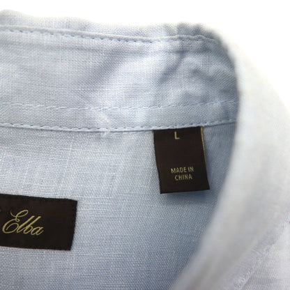 Vintage Cuban Shirt, Large, Blue, Linen, 4-Pocket, Boxy Silhouette, Tasso Elba