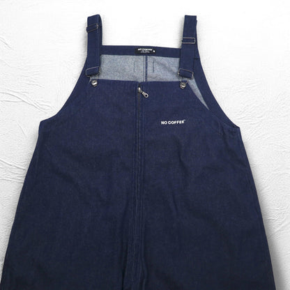 NC BY NO COFFE フロントジップ デニム オーバーオール L インディゴ ブルー 刺繍