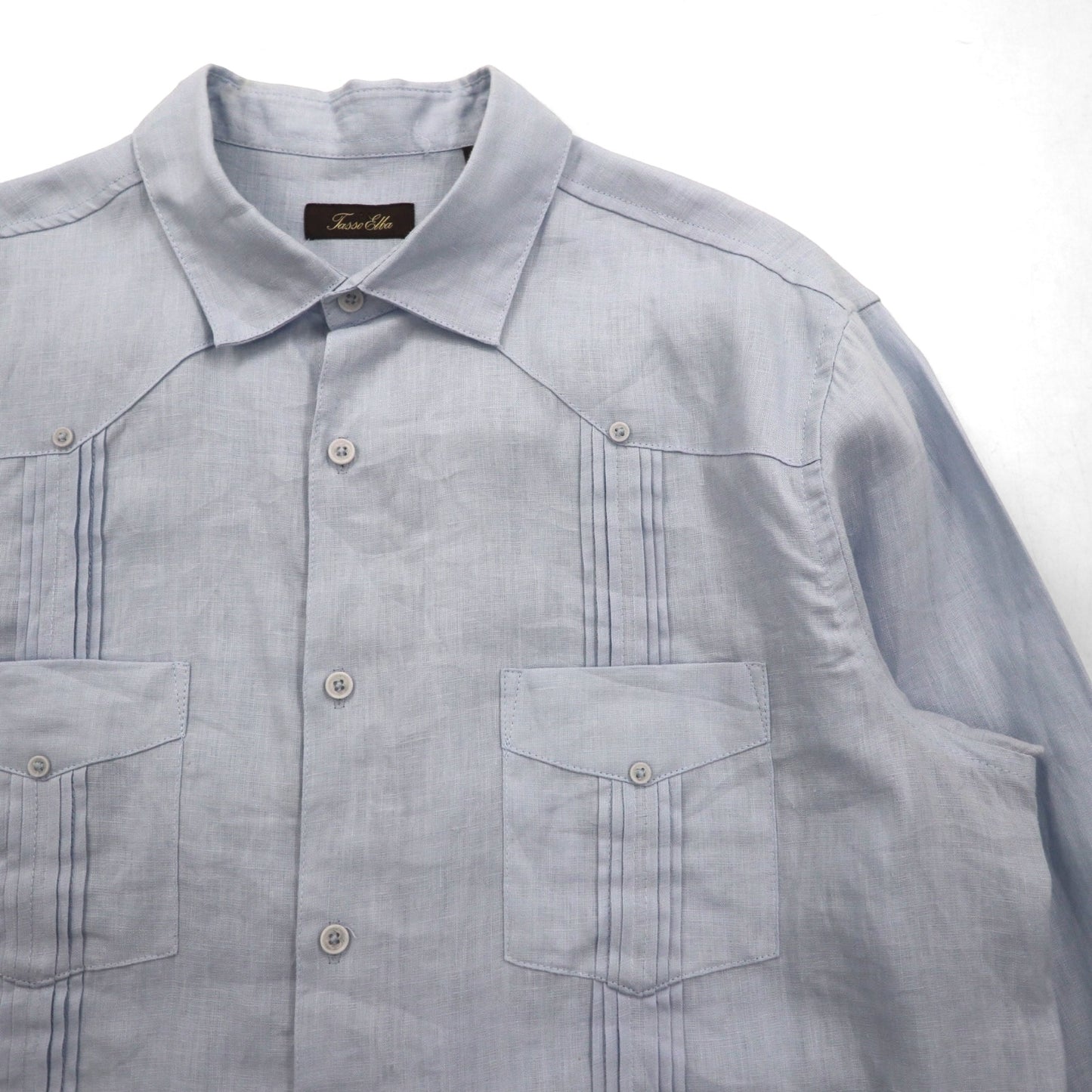 Vintage Cuban Shirt, Large, Blue, Linen, 4-Pocket, Boxy Silhouette, Tasso Elba