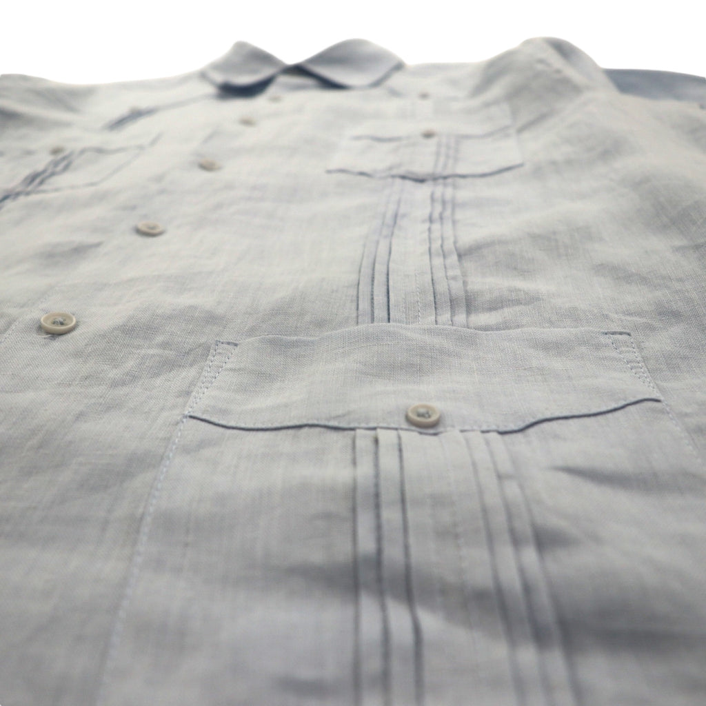 Vintage Cuban Shirt, Large, Blue, Linen, 4-Pocket, Boxy Silhouette, Tasso Elba