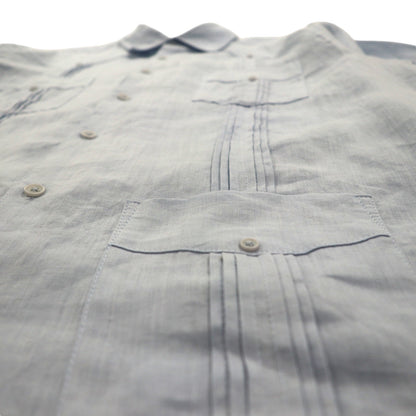 Vintage Cuban Shirt, Large, Blue, Linen, 4-Pocket, Boxy Silhouette, Tasso Elba