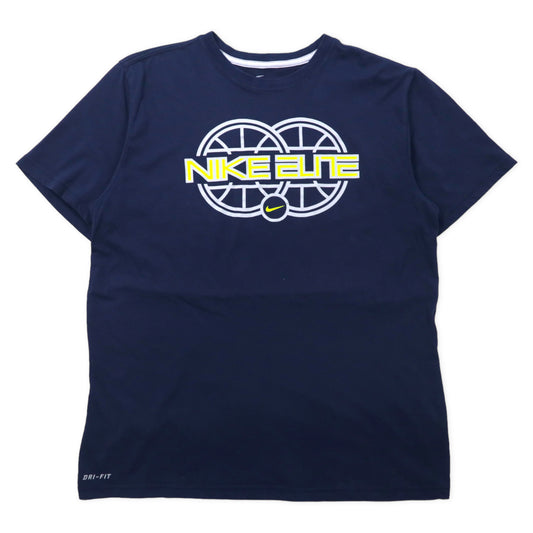 NIKE ELITE ロゴプリントTシャツ L ネイビー コットン DRI-FIT