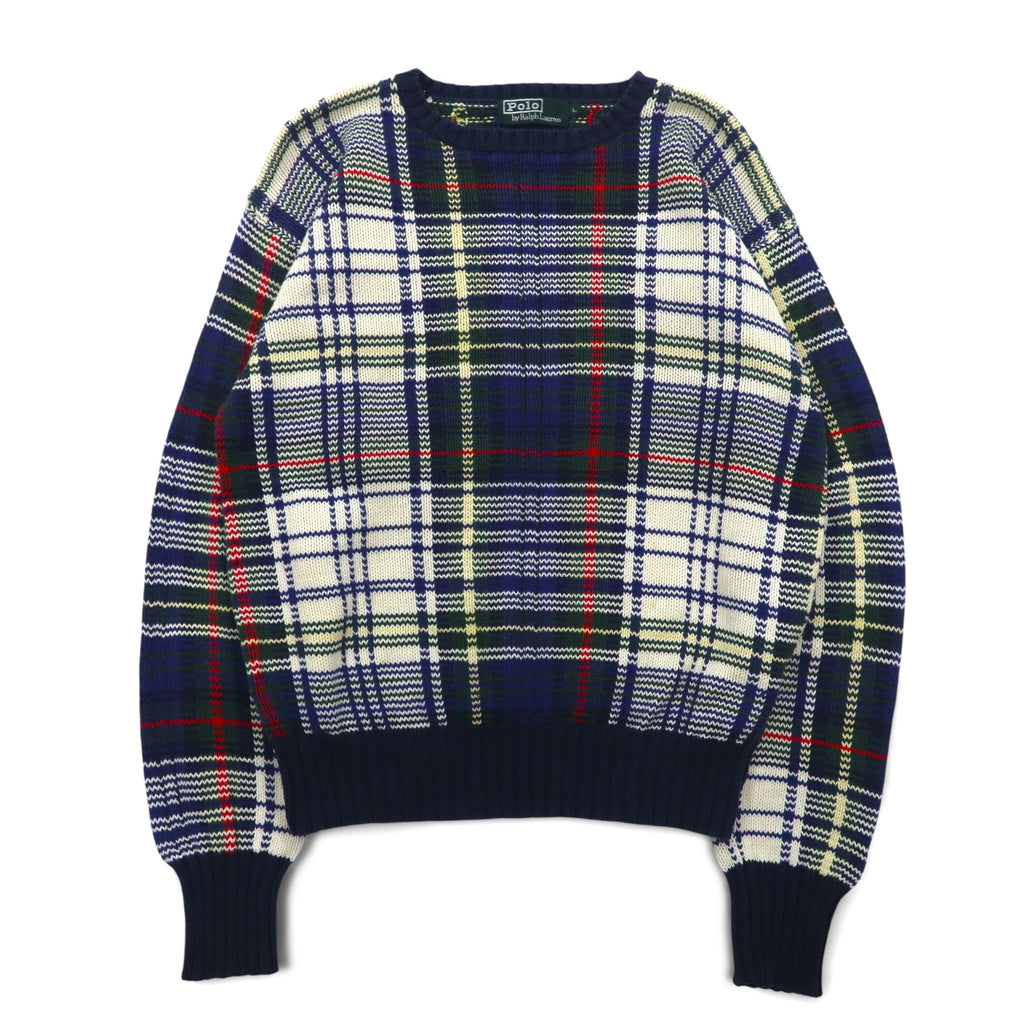 Polo by Ralph Lauren 90年代 コットン ニット セーター L ネイビー タータンチェック