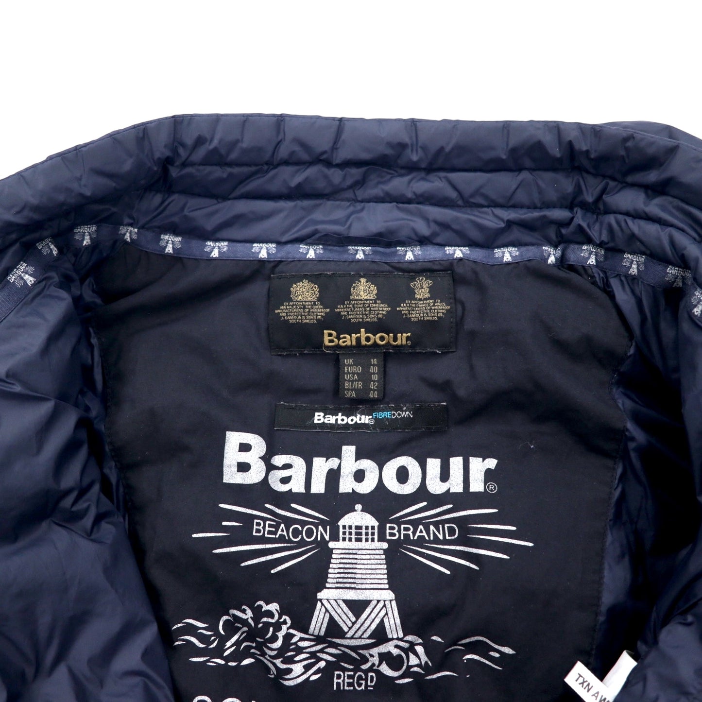 Barbour キルティング ファイバー ダウンジャケット XL ネイビー ポリエステル フード着脱式 HEADLAND QUILT JACKET LQU0816NY71