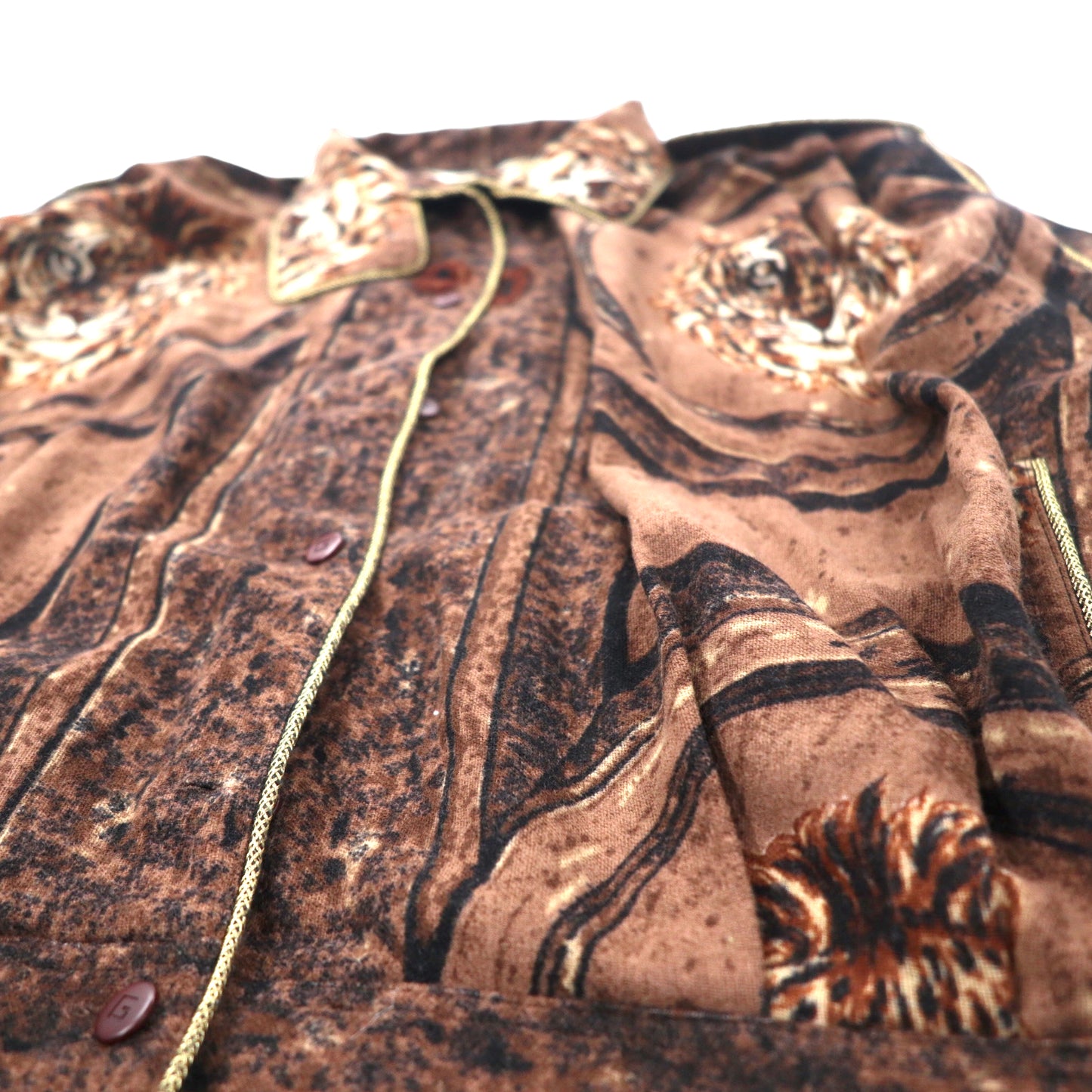 伊太利屋 アニマル転写 ナポレオンジャケット FREE ブラウン 総柄 ウール ライオン 日本製
