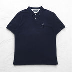 NAUTICA Polo Shirt, XL, Navy, Cotton, Pique, One Point Logo Embroidery