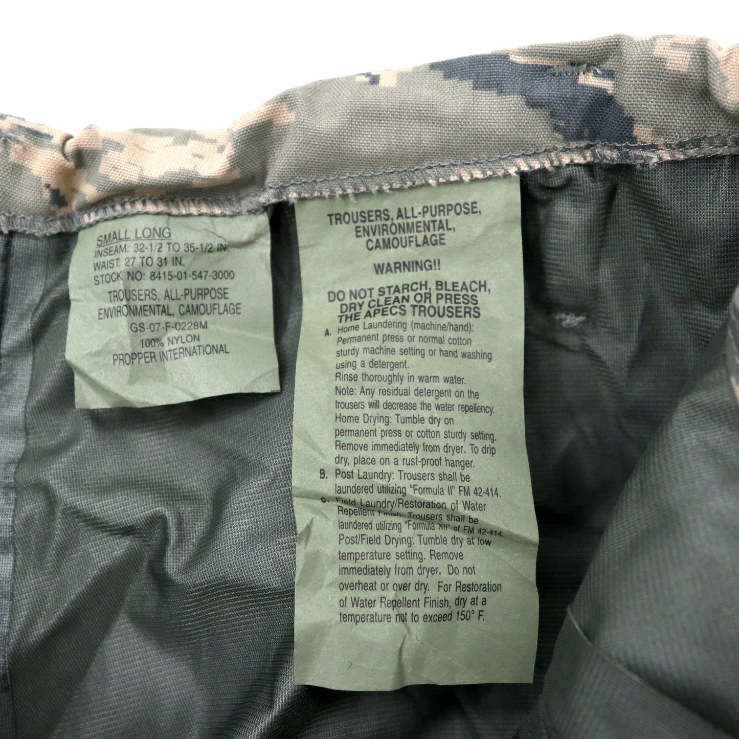 US ARMY Gore-Tex CARGO PANTS 27-31 KHAKI Nylon Digital Tiger Camo