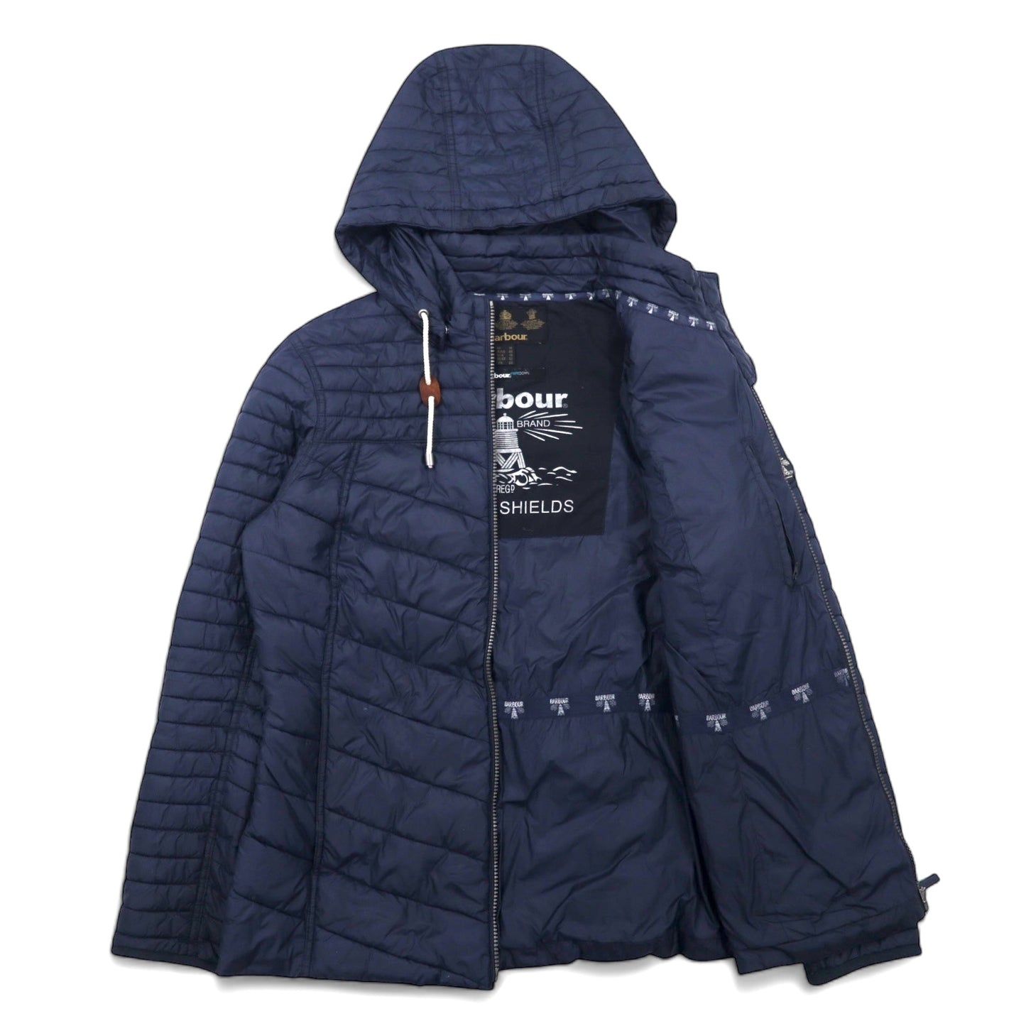 Barbour キルティング ファイバー ダウンジャケット XL ネイビー ポリエステル フード着脱式 HEADLAND QUILT JACKET LQU0816NY71