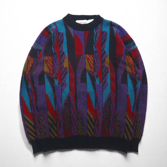 McGREGOR 80年代 USA製 ジャガード ニット セーター XL ブラック 総柄