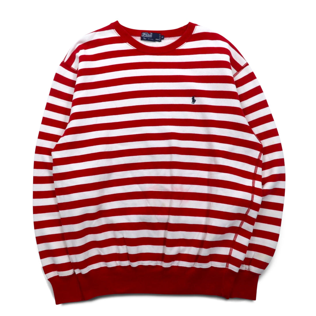 Polo by Ralph Lauren 90s crew neck sweatshirt, M, red, striped, fleece lining, small pony embroidery