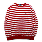 Polo by Ralph Lauren 90s crew neck sweatshirt, M, red, striped, fleece lining, small pony embroidery