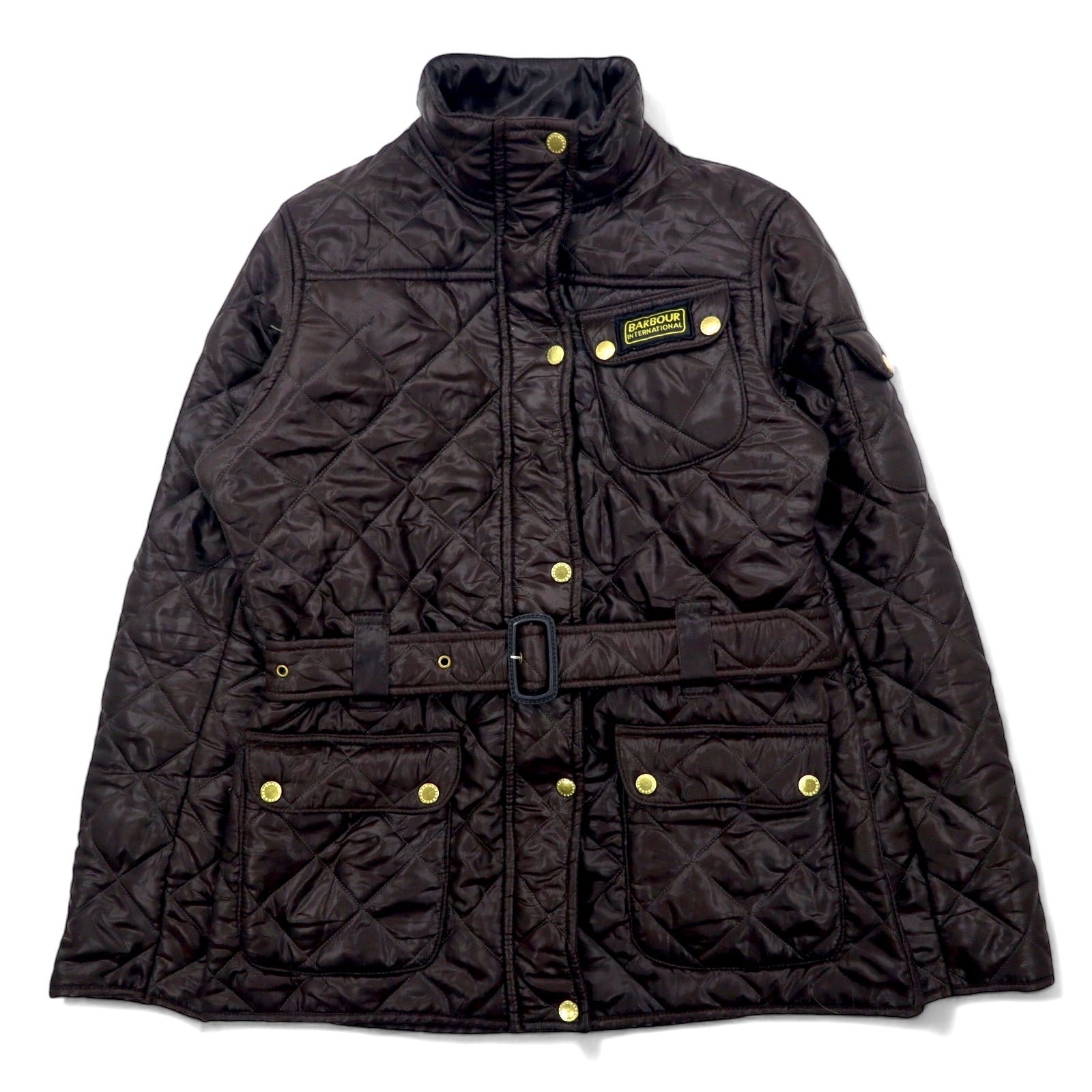 日本然リトテ-古着オンライン-Barbour インターナショナル モーターサイクル キルティングジャケット L ブラウン ポリエステル フリースライナー-Barbour International Motorcycle Quilted Jacket L Brown Polyester Fleece Liner
