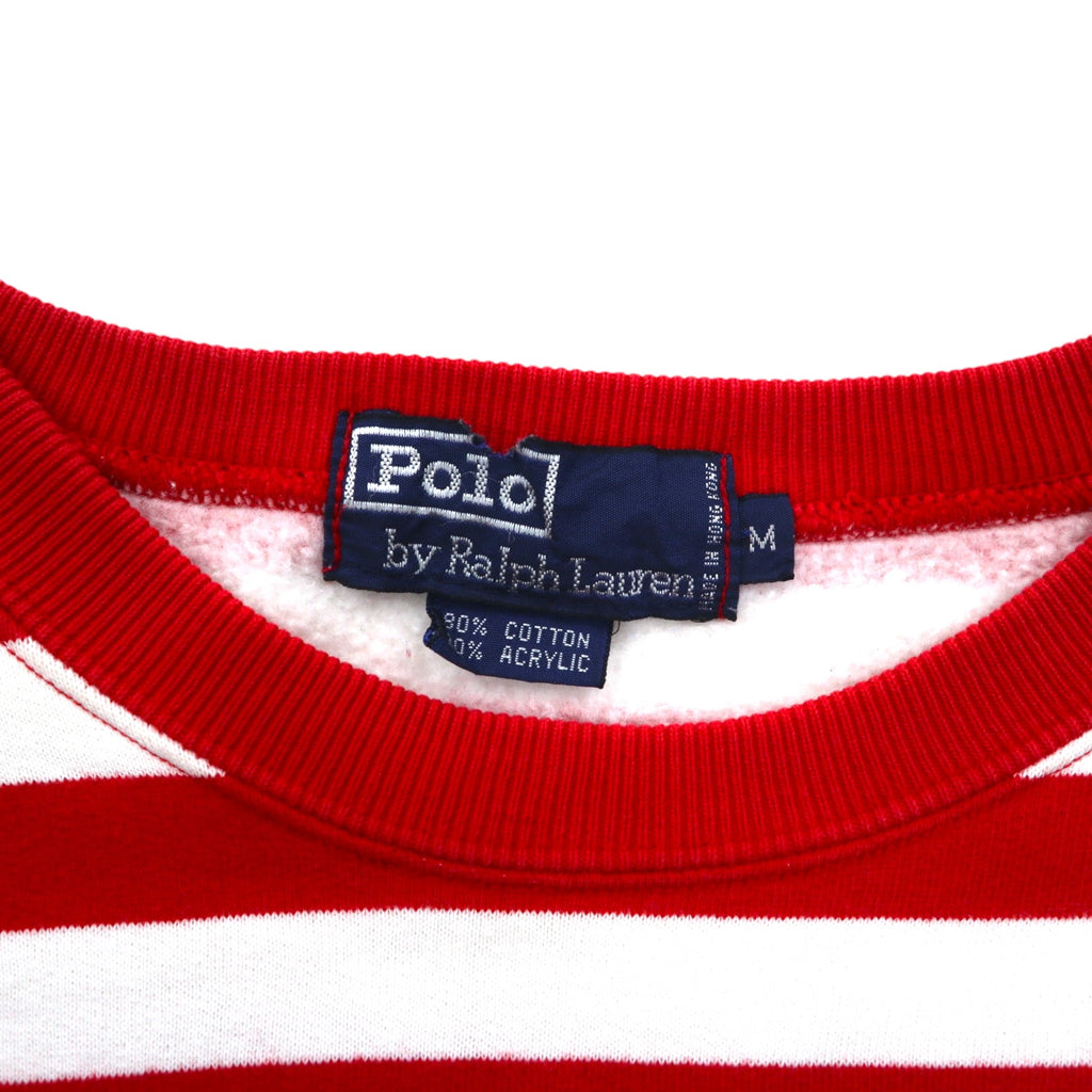 Polo by Ralph Lauren 90s crew neck sweatshirt, M, red, striped, fleece lining, small pony embroidery