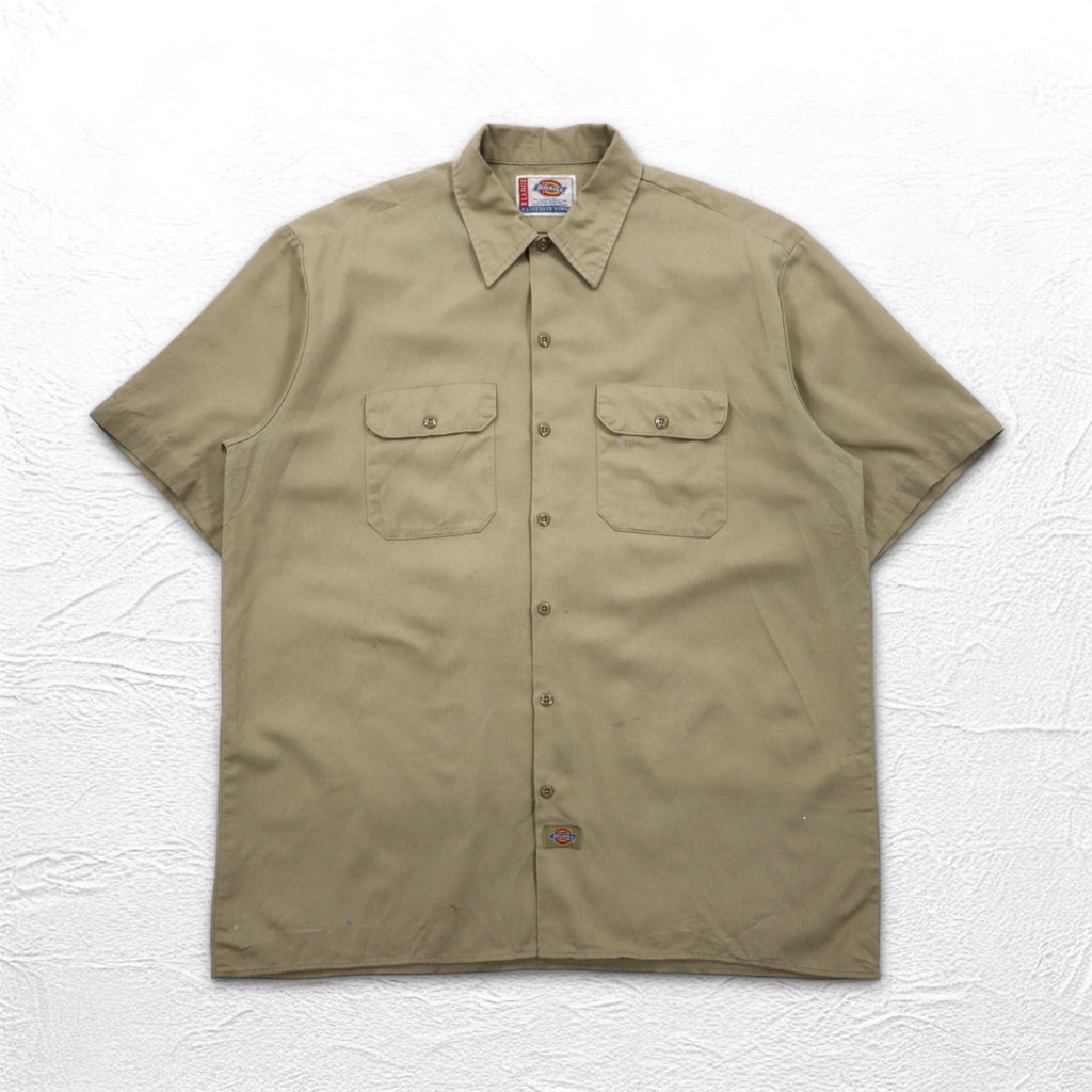 Dickies 半袖 ワークシャツ XL ベージュ ポリエステル コットン 胸ポケット ビッグサイズ ニカラグア製