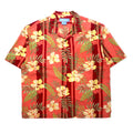 日本然リトテ-古着オンライン-Bermuda Bay アロハシャツ XL レッド シルク 総柄 ハイビスカス ボタニカル ビッグサイズ-Bermuda Bay Hawaiian Shirt XL Red Silk Patterned Hibiscus Botanical Big Size