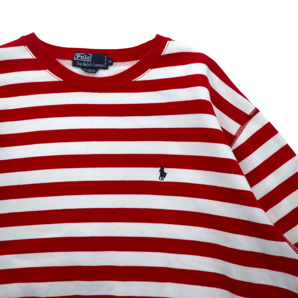 Polo by Ralph Lauren 90s crew neck sweatshirt, M, red, striped, fleece lining, small pony embroidery