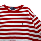 Polo by Ralph Lauren 90s crew neck sweatshirt, M, red, striped, fleece lining, small pony embroidery