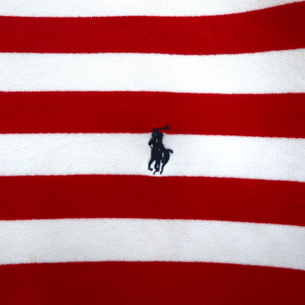 Polo by Ralph Lauren 90s crew neck sweatshirt, M, red, striped, fleece lining, small pony embroidery