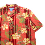 Bermuda Bay アロハシャツ XL レッド シルク 総柄 ハイビスカス ボタニカル ビッグサイズ