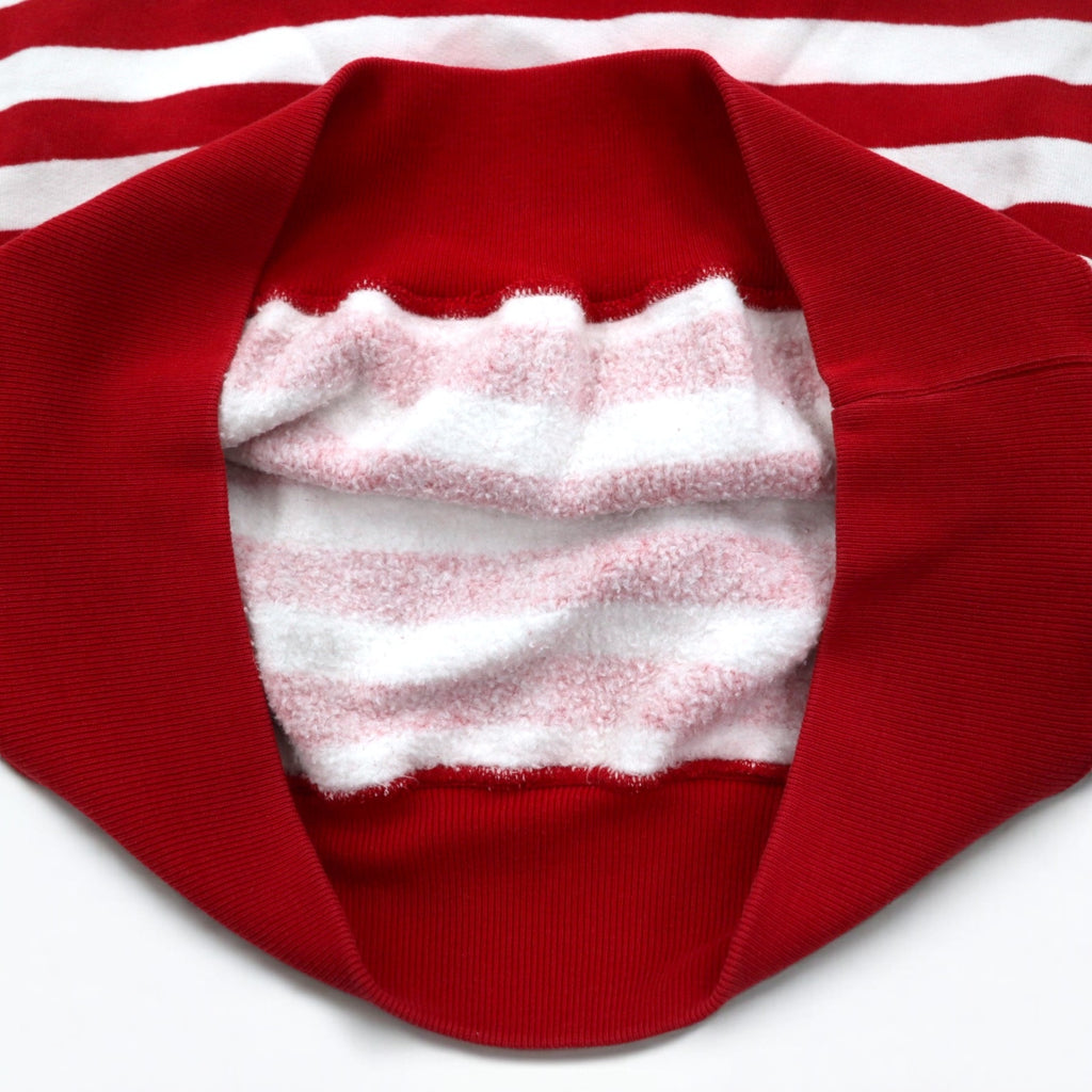 Polo by Ralph Lauren 90s crew neck sweatshirt, M, red, striped, fleece lining, small pony embroidery