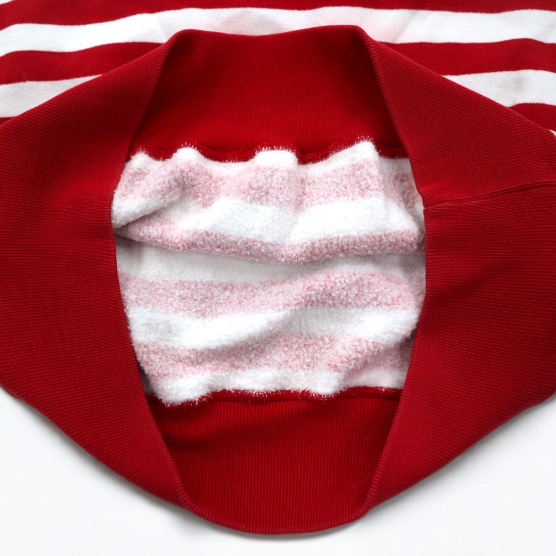 Polo by Ralph Lauren 90s crew neck sweatshirt, M, red, striped, fleece lining, small pony embroidery