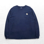 Carhartt Long Sleeve T-Shirt, Navy, with Pocket, Made in Honduras
