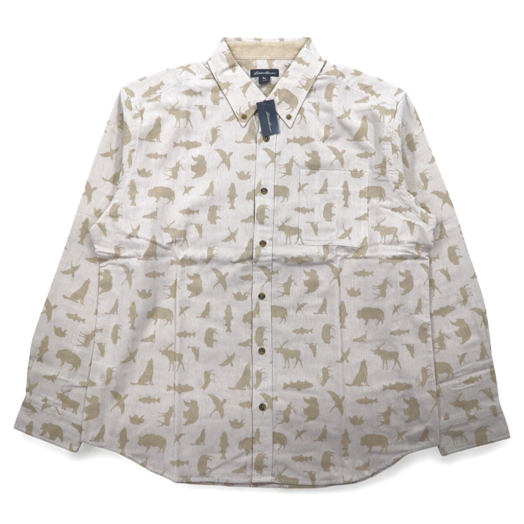 Eddie Bauer Button-down Shirt L Beige Cotton All-over Animal Pattern Unused
