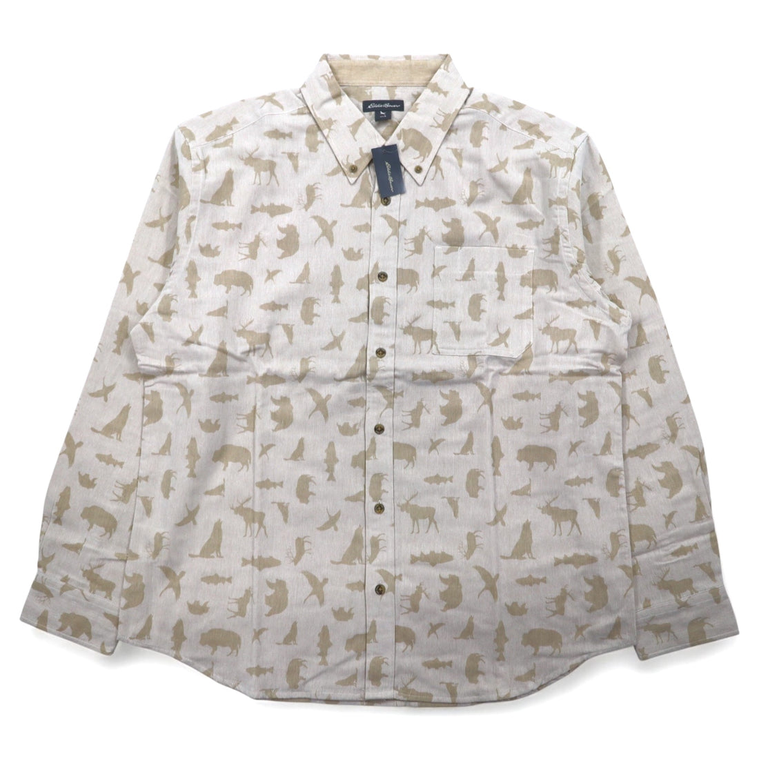 Eddie Bauer Button-down Shirt L Beige Cotton All-over Animal Pattern Unused