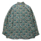 Vintage 90s Retro Shirt JESSE JAMES All-over Print Shirt L Grey Cupra Chest Pocket