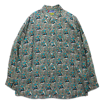 Vintage 90s Retro Shirt JESSE JAMES All-over Print Shirt L Grey Cupra Chest Pocket