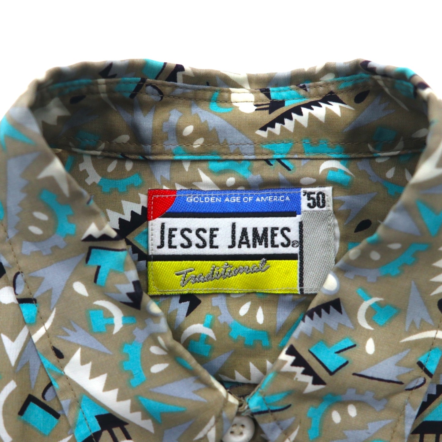 Vintage 90s Retro Shirt JESSE JAMES All-over Print Shirt L Grey Cupra Chest Pocket