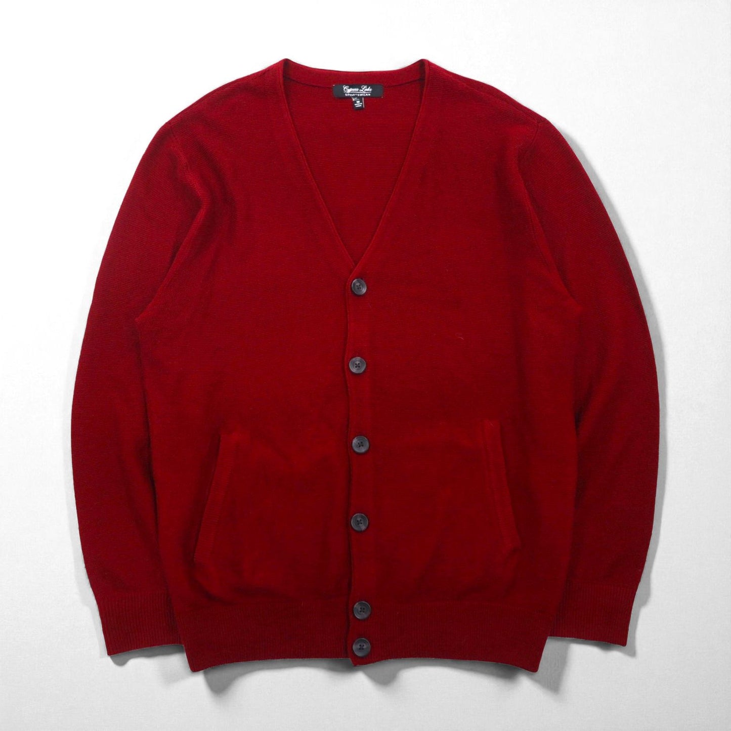 Vintage Knit Cardigan, Large, Red, Acrylic, V-Neck, Cypress Links SPORTSWEAR