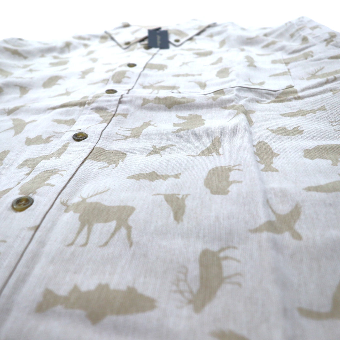 Eddie Bauer Button-down Shirt L Beige Cotton All-over Animal Pattern Unused