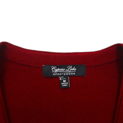 Vintage Knit Cardigan, Large, Red, Acrylic, V-Neck, Cypress Links SPORTSWEAR