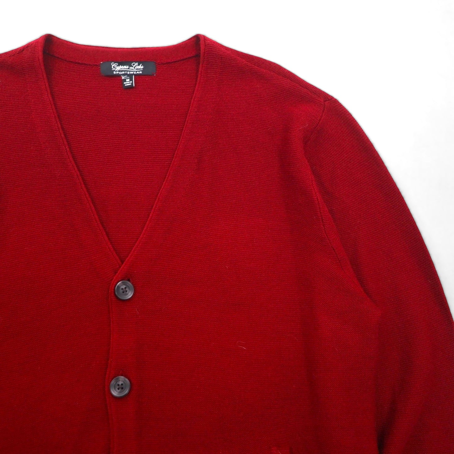 Vintage Knit Cardigan, Large, Red, Acrylic, V-Neck, Cypress Links SPORTSWEAR