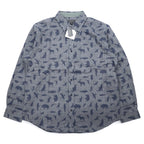 Eddie Bauer Button-down Shirt L Navy Cotton All-over Animal Pattern Unused