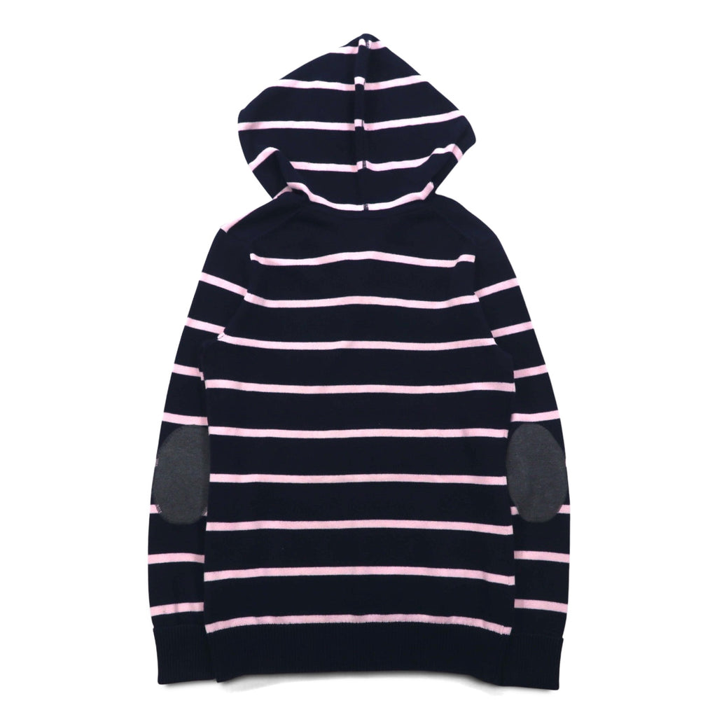 TOMMY HILFIGER Cotton Knit Hoodie S Navy Striped Elbow Patch Front Pocket